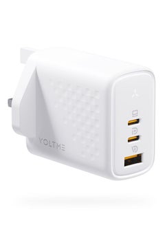 اشتري VOLTME USB C 3 Port Plug, 65W Fast Charger GaN III + V-Dynamic Technology for MacBook Pro/Air, iPad Pro, iPhone 14/13/12, Galaxy S22/S21, Dell XPS 13, Note 20/10+ and Many More (White) في الامارات