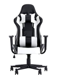 Buy SBF Ergonomic High Back PU Leather Office Chair | Reclining Backrest up to 180° | Gaming Chair with Adjustable Height, Headrest, and Lumbar Support, White Black in UAE