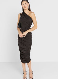 Buy One Shoulder Ruched Bodycon Dress in UAE