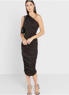 Buy One Shoulder Ruched Bodycon Dress in UAE