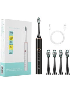 اشتري Sonic Electric Toothbrushes, Yakiter with 4 Brush Heads, 6 Modes, 2 Minutes Smart Timer Rechargeable Electric Toothbrush for Adults and Kids, IPX7 Waterproof Cleaning Toothbrushes（Black） في السعودية