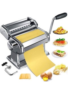 اشتري Premium Pasta Maker Machine: 150mm Roller with Cutter, 7 Adjustable Thickness Settings, Detachable Dual-Blades, Hand Crank - Homemade Spaghetti, Fettuccine, Lasagna, Ravioli, and Farfalle في السعودية