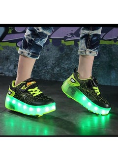Buy USB Charging LED Flash Walking Shoes Boys And Girls Children Roller Skates Green in UAE