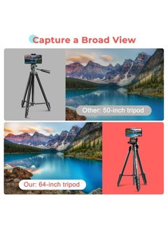 اشتري 64" Phone Tripod, Extendable iPad Tripod Stand with Remote and Phone Holder, Lightweight Camera Tripod for Selfie, Video Recording, Live Streaming, Compatible with Cell Phone/Camera/Tablet في الامارات