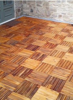 Buy Interlocking Deck Tiles 5 Pack - Snap Together Wood Flooring Acacia Hardwood Outdoor Flooring for Patio | Click Floor Decking Tile Outdoors Balcony Flooring, Wooden Parquet Flooring in UAE