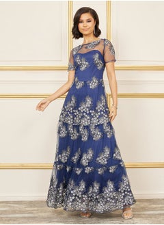 Buy Embroidered Mesh Insert A-Line Maxi Dress in Saudi Arabia