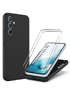 اشتري جراب Galaxy A34 5G مع عبوتين واقي شاشة من الزجاج المقوى من الألياف الدقيقة وغطاء هاتف واقٍ من السيليكون السائل الناعم المقاوم للصدمات لهاتف Samsung Galaxy A34 5G في الامارات