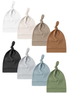 اشتري Konssy 8 Pack Baby Newborn Hats Set Knot Beanie Hats Soft for Infant Baby Girls Boys Caps 0-6 Months في الامارات