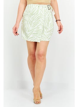 اشتري Women Animal Print Mini Skirt, Sage Green/White في الامارات