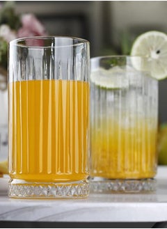 Buy Highball Glasses 14 fl.oz,Set of 2, Lead-free Drinking Glasses with Heavy Base,Premium Collins Tumblers for Water/Juice/ Cocktails/Beverages, Beautiful Striped Look Glassware, Dishwasher Safe in UAE