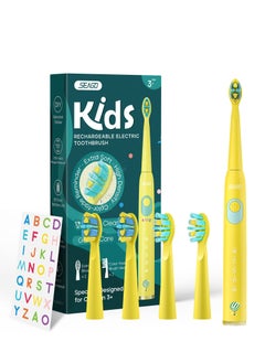 Buy SYOSI Sonic Rechargeable Kids Electric Toothbrush, 5 Modes with Memory, Fun & Easy Cleaning, 38000 VPM, IPX7 Waterproof, 4 Replacement Heads 2-Min Timer for Age 3+(Yellow) in UAE