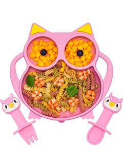 Buy Baby Plates With Suction Divided, Baby Spoon Fork Set For Toddlers, Silicone Plates For Kids With Suction Baby Dishes Kids Plates Owl in Saudi Arabia