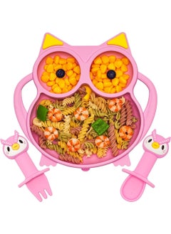 اشتري Baby Plates With Suction Divided, Baby Spoon Fork Set For Toddlers, Silicone Plates For Kids With Suction Baby Dishes Kids Plates Owl في السعودية