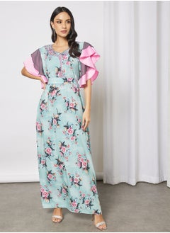 Buy Floral Jalabiya Short Sleeves With Belt in Saudi Arabia