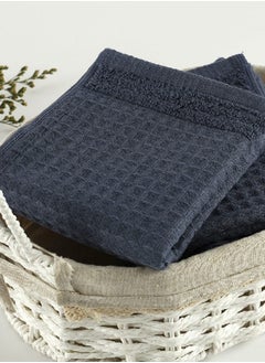 اشتري Spa Waffle Terry Reversible Face Towel, Midnight Blue - 500 GSM, 30x30 cm في الامارات