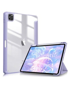 Buy Hybrid Case Compatible with iPad Pro 11 Inch (2022/2021/2020/2018, 4th/3rd/2nd/1st Generation) - Ultra Slim Shockproof Clear Cover w/Pencil Holder, Auto Wake/Sleep(Purple) in Egypt