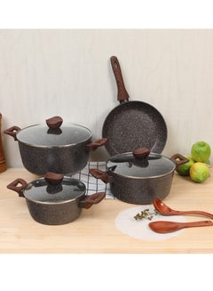 Buy 7-Piece Granite Cooking Pots Set with Brown Glass Lids in Saudi Arabia