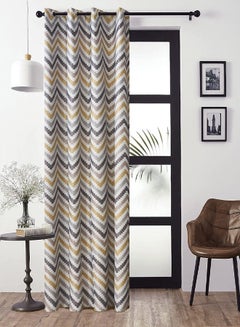 Buy 1-Piece Modern Printed Blackout Window Curtain Yellow/White/Grey 100x250cm in UAE