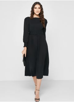 Buy Belted Pleat Detail Dress in Saudi Arabia