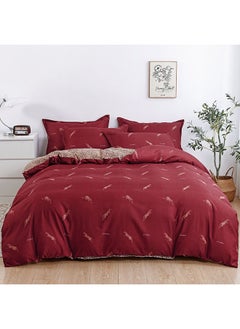 Buy 6-Piece Double Size Duvet Cover Set|1 Duvet Cover + 1 Flat Sheet + 4 Pillow Cases|Microfibre|MOCHA in UAE