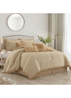 اشتري Allure Velveeta 7 -Piece Queen Comforter Set 220X240 Cm Gold في الامارات