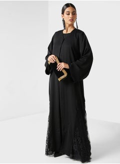 اشتري Embellished Lace Detail Flared Sleeve Abaya في الامارات