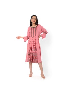 اشتري LONG FRILL SLEEVES SOFT PRINTED ELEGANT ARABIC JALABIYA KAFTAN DRESS في الامارات