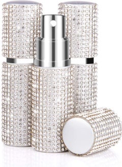اشتري Portable Mini Refillable Perfume Atomizer Bottle 3 Pcs Bling Crystal Spray, Scent Pump Case, Travel (Silver) في الامارات