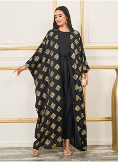 Buy Damask Foil Print Abaya with Self Tie Up Under Dress Set in Saudi Arabia