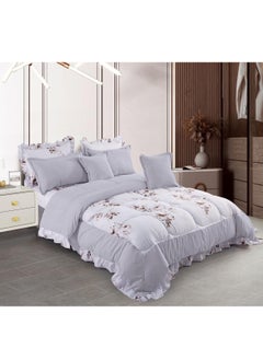 Buy Super King 8 Pieces Comforter set Ruffle Bedding Set, Cotton and Polyester Quality Dorm, Duvet( 240*260cm) in UAE