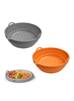 اشتري 2 Pack Air Fryer Silicone Liners, 7.5 Inches for 3 to 5 Qt Reusable Round Insert Food Safe Air Fryer Basket, Clean and Convenient, Dishwasher Washable Replacement Silicone Pot for Oven (Gray+Orange) في الامارات