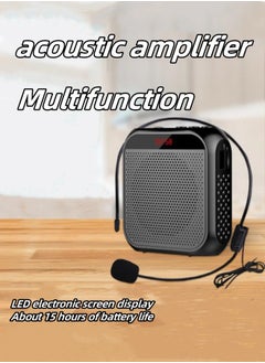 Buy Portable Bluetooth voice amplifier teacher coach tour guide teaching waist hanging lecture small speaker player with headset strap black in Saudi Arabia