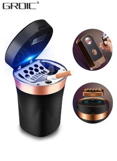 اشتري Car Ashtray, Auto Ashtray Detachable Ceramics with Lid Led Light and Removable Lighter Solar Energy and USB Dual Charging for Most Car Cup Holder في السعودية