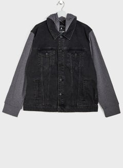 Buy Hooded Denim Jacket Black/Grey in UAE