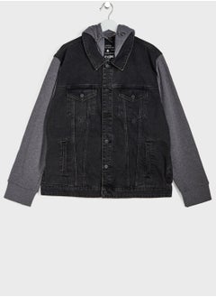 Buy Hooded Denim Jacket Black/Grey in UAE