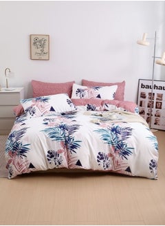 Buy Bedding Set without Filler (Comforter Cover set) Reversible White with Pink Color Tropical Leaves Style Various Sizes in UAE