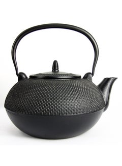 Buy Durable Cast Iron Teapot With Stainless Steel Infuser for Loose Tea Coated with Enameled Interior (3L) Black in UAE