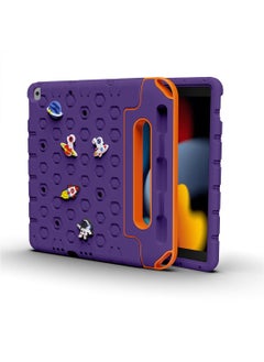 Buy Moxedo Rugged Protective EVA Silicone Kids Case Cover, Shockproof DIY 3D Cartoon Pattern with Pencil Holder, Stand and Handle Grip Compatible for Apple iPad 2021 (9th Gen) 10.2 inch (Purple) in UAE