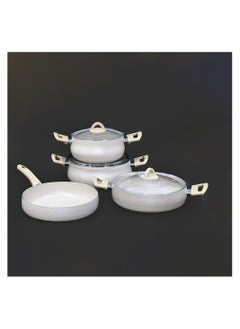 Buy Granite engraved aluminum cookware pots and pans set, with a modern design, of 7 pieces in Saudi Arabia