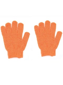 Buy 2-Piece Exfoliating Bath Gloves Nylon Orange 18x15x8 Centimeter in UAE