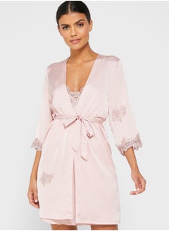 Buy 2 In 1 Lace Trim Nightdress Robe in Saudi Arabia