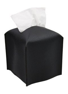 Buy Square PU leather tissue box rack black tissue storage box in UAE