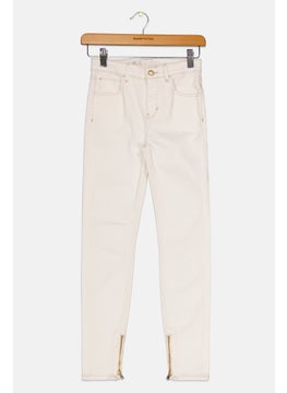 اشتري Kids Girl Solid Stretchable Jeans, Ivory في الامارات