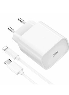 Buy Type C Fast Charging Wall Plug with Lightning Cable in White" in UAE