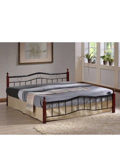 Buy Heavy Duty Wooden & Steel Bed Mahogany Color Legs - King Size 180x190 Cm in UAE