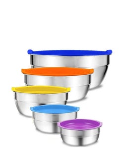 Buy Mixing Bowls with Airtight Plastic Color Lids, 5 Stainless Steel Salad Bowls for Baking Cooking Space Saving Storage Food Prep in UAE