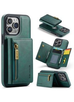 Buy CaseMe Wallet Case for iPhone 13 Pro MAX DGMING Premium Leather Phone Case Back Cover Magnetic Detachable with Trifold Wallet Card Holder Pocket - Green in Egypt