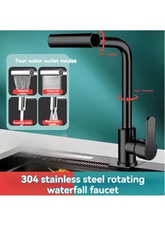 Buy Kitchen Faucet with Pull Down Sprayer, Chrome Waterfall Touch Single Hole Stainless Steel Kitchen Sink Faucets, Commercial Modern Single Handle Faucets for Kitchen Sinks with Pull-down Sprayer, Black in Saudi Arabia