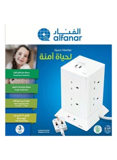 Buy Tower power connection with 8 outlets, 13 amp, 3 meters, and 2 USB ports in Saudi Arabia