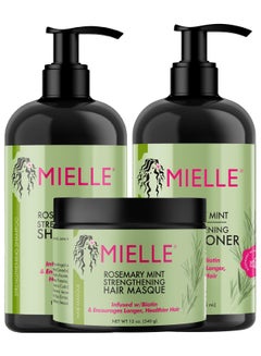 Buy Mielle Organics Rosemary Mint Strengthening Set - Shampoo, Conditioner, Hair Mask - Infused with Biotin, Cleanses and Helps Strengthen Weak and Brittle Hair 355 ml / 12 Oz in UAE